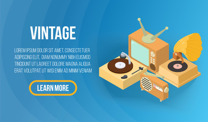 Poster - Vintage concept banner. Isometric banner of vintage vector concept for web, giftcard and postcard