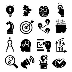 Poster - Solution icon set. Simple set of solution vector icons for web design on white background