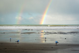 Fototapeta Tęcza - Double Rainbow on Beach