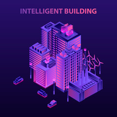 Poster - Energy saving intelligent building concept background. Isometric illustration of energy saving intelligent building vector concept background for web design