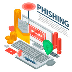 Poster - computer phishing concept background. isometric illustration of computer phishing vector concept bac