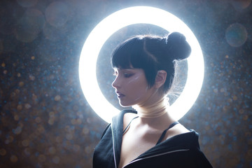 cyber girl. beautiful young woman, futuristic style.