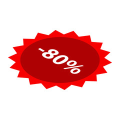Poster - Minus 80 percent sale red icon. Isometric of minus 80 percent sale red vector icon for web design isolated on white background