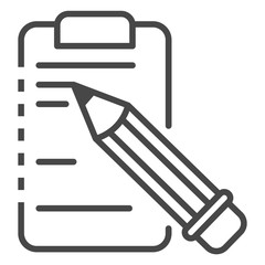 Poster - Write pencil on clipboard icon. Outline write pencil on clipboard vector icon for web design isolated on white background