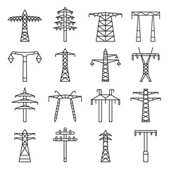 Poster - Electrical tower icon set. Outline set of electrical tower vector icons for web design isolated on white background