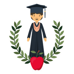 Wall Mural - young man graduating with apple avatar character