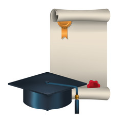 Canvas Print - graduation certificate with hat isolated icon