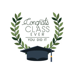 Wall Mural - happy graduation day with wreath isolated icon