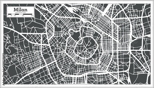 Fotografía Milan Italy City Map in Retro Style. Outline Map.