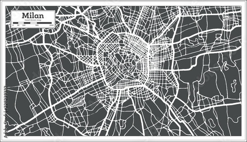 Cuadros en Lienzo Milan Italy City Map in Retro Style. Outline Map.
