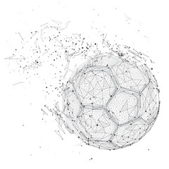 Wall Mural - soccer ball in a modern abstract style. breaks up and flies crashing the background.