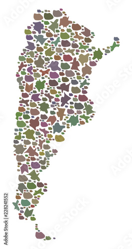 Cuadros en Lienzo Mosaic map of Argentina designed with colored flat stones