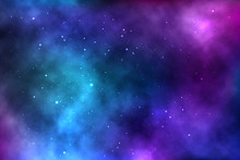 Vector Background Of An Infinite Space With Stars, Galaxies, Nebulae.