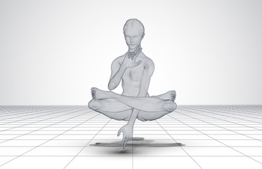 3d girl posing doing yoga, health of the future