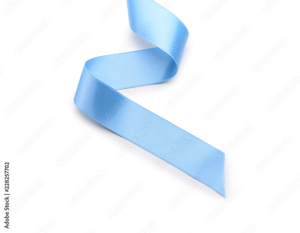 Beautiful blue ribbon on white background