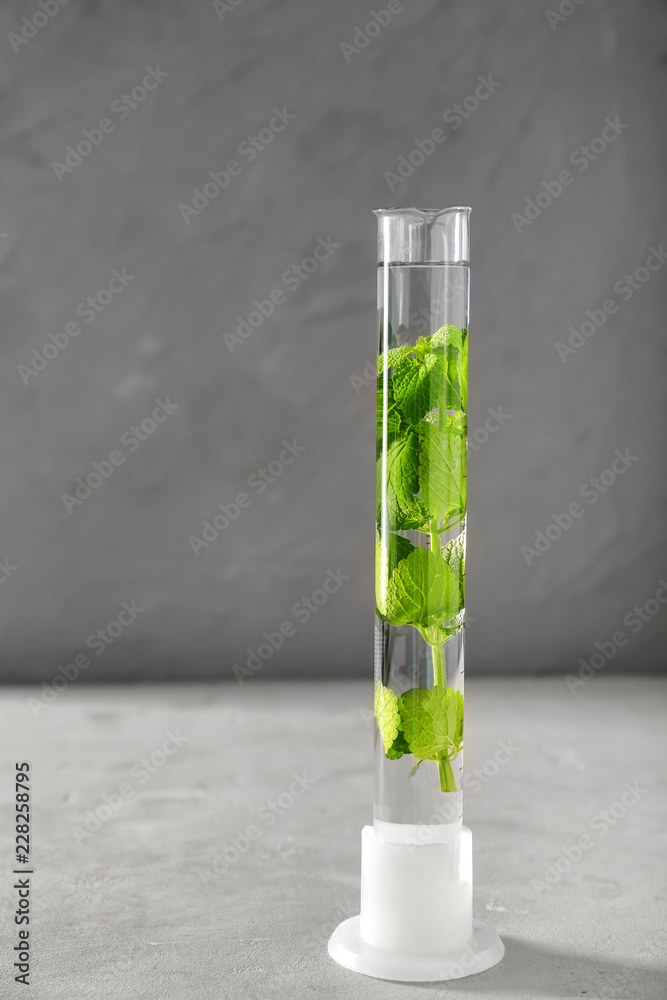 Test tube with plant on light table