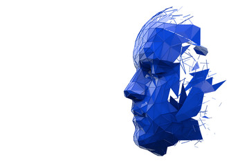 Poster - Artificial Intelligence concept. Human head made fom connected lines. 3D Rendering