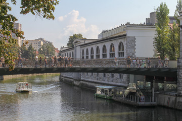 View of street in Ljubljana, Slovenia. Ljubljana is capital and largest city of Slovenia