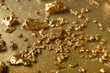 Gold nuggets on metal surface, closeup
