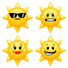 Wall Mural - vector set of sun emoticons. collection of sun characters with different emotions in cartoon style o