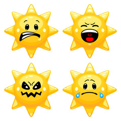 Wall Mural - vector set of sun emoticons. collection of sun characters with different emotions in cartoon style o