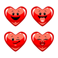 Wall Mural - vector set of love emoticons. collection of heart characters with different emotions in cartoon styl