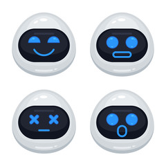 Wall Mural - vector set of robot emoticons. collection of cyborg characters with different interface messages in 