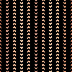 Wall Mural - Copper foil half moon shapes seamless vector pattern. Rose Golden crescents in vertical lines on black background. Elegant design for New year, banners, wedding, party invitation, birthday celebration