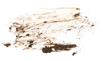 wet mud, stains texture isolated on white background, top view