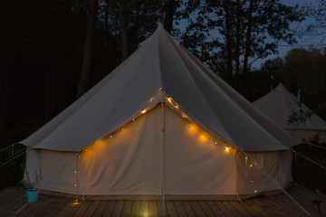 illuminated glamping bell tent