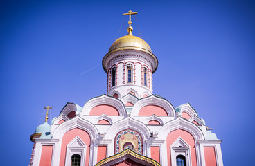 Beautiful part of a big church on the Red Square in Moscow.