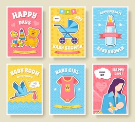 Wall Mural - World breastfeeding week cards set. kids elements of flyear, magazines, posters, book cover, banners. Devices infographic concept background. Layout illustrations template pages with typography text