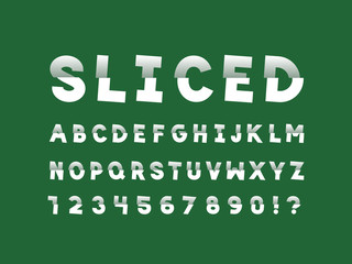 Wall Mural - Sliced font. Vector alphabet