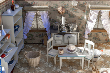 Doll's house with nostalgic antique inventory