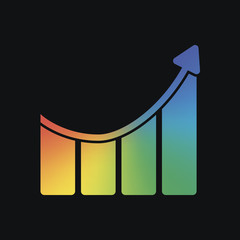 Poster - Growing bars graphic with rising arrow icon. Rainbow color and d