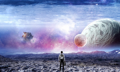 Wall Mural - businessman and cosmos concept