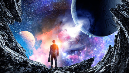 Wall Mural - businessman and cosmos concept
