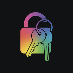Poster - unlock and keys icon. Rainbow color and dark background