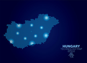 Wall Mural - Hungary dotted technology map. Modern data communication concept