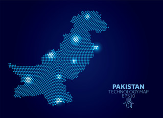 Wall Mural - Pakistan dotted technology map. Modern data communication concept