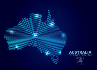 Canvas Print - Australia dotted technology map. Modern data communication concept