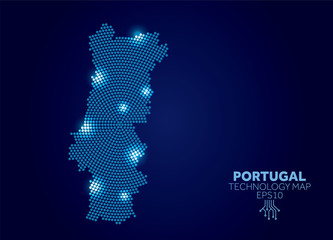 Sticker - Portugal dotted technology map. Modern data communication concept