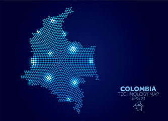 Sticker - Colombia dotted technology map. Modern data communication concept