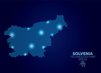 Sticker - Slovenia dotted technology map. Modern data communication concept