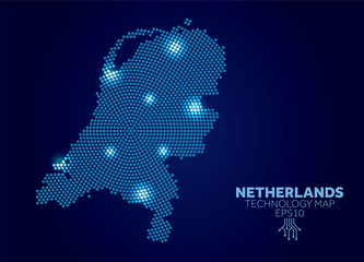 Poster - Netherlands dotted technology map. Modern data communication concept
