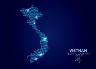 Poster - Vietnam dotted technology map. Modern data communication concept