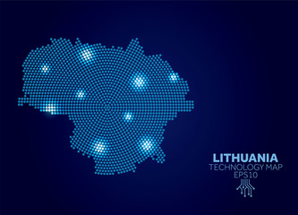Poster - Lithuania dotted technology map. Modern data communication concept