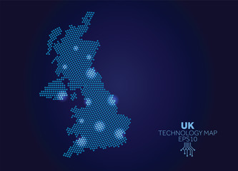 Poster - UK dotted technology map. Modern data communication concept