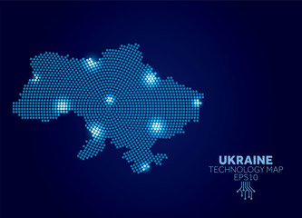 Poster - Ukraine dotted technology map. Modern data communication concept