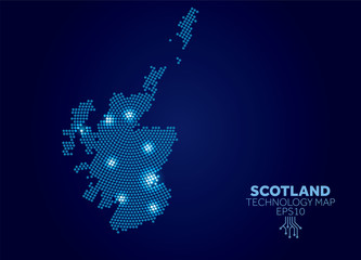 Canvas Print - Scotland dotted technology map. Modern data communication concept